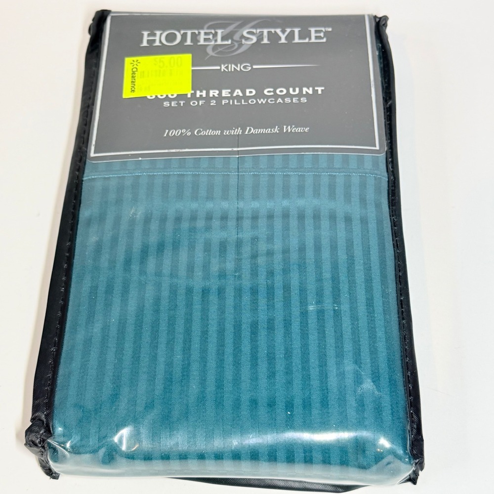 Hotel Style King Pillowcase Set 600 Thread Count 100% Cotton Teal Damask Stripe